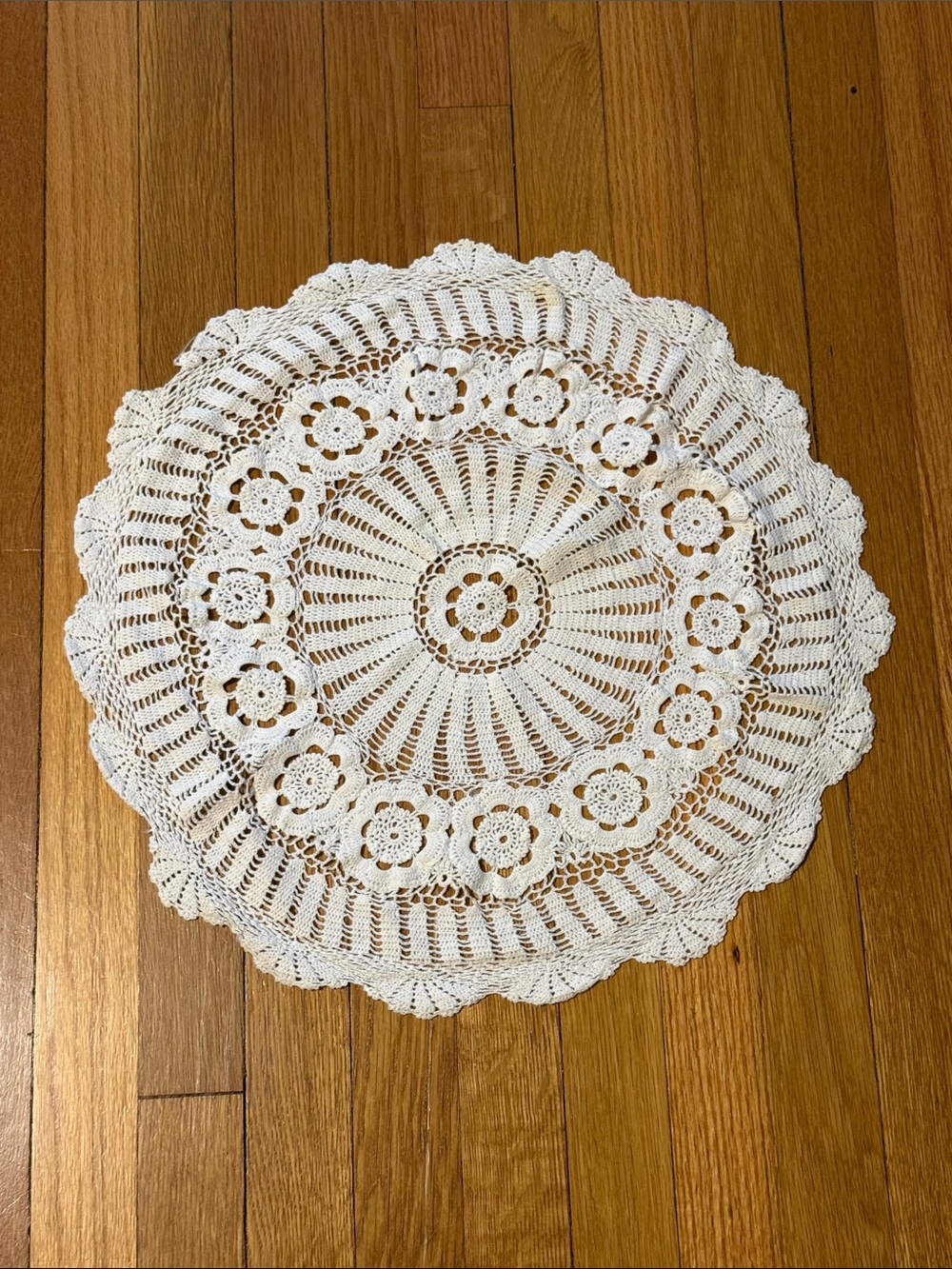 Vintage Beige Cream Handmade Crochet Knitted Table Linen Doily